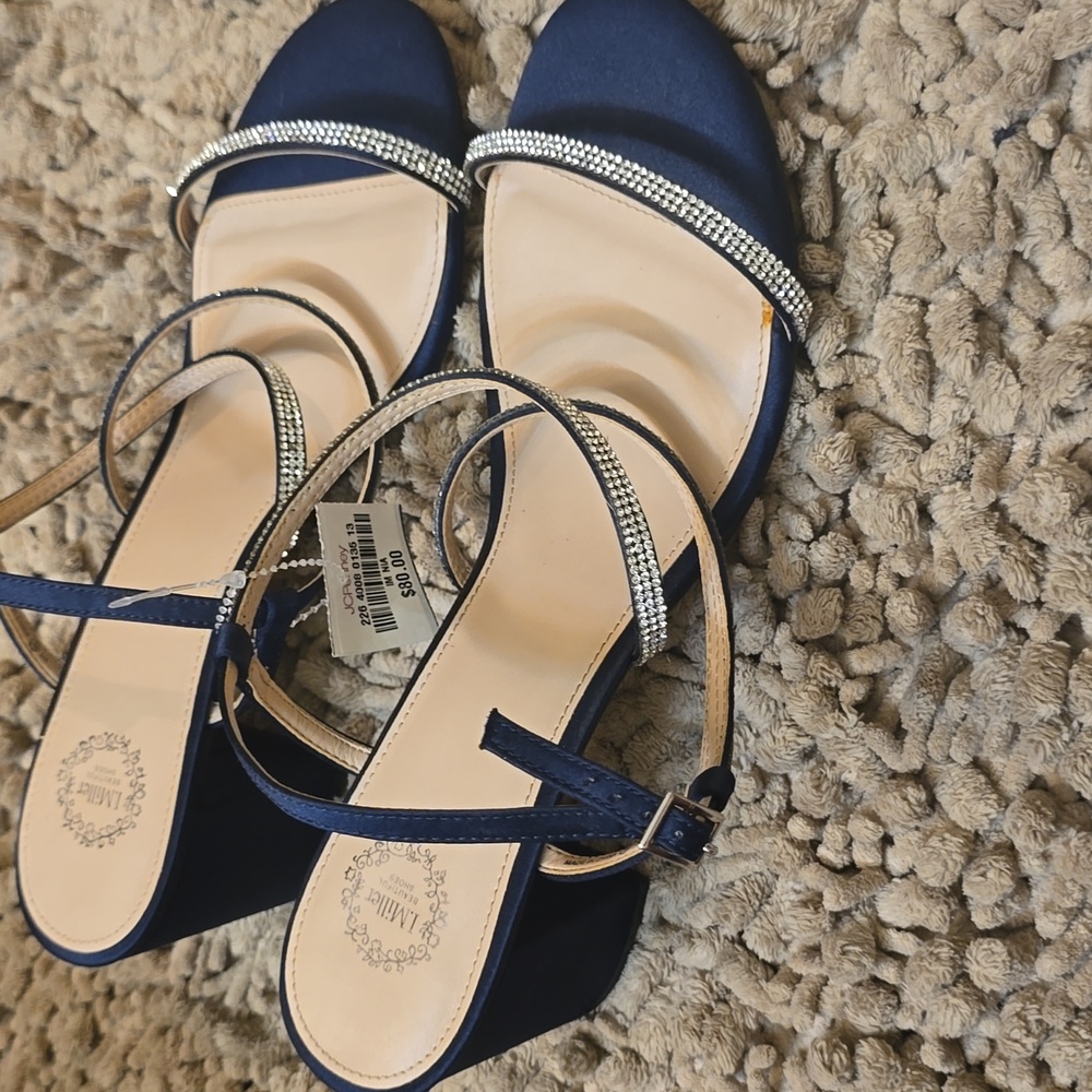 New I. Miller Women's Size 11 Navy Rhinestone Adjustable Dress Evening‎ Shoe - Picture 3 of 8